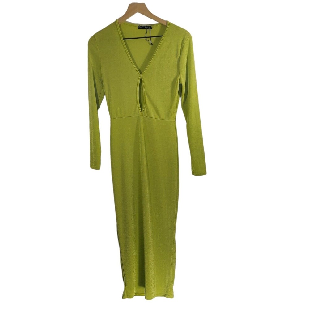 NastyGal Lime Green Long Dress W/ Cutout Women's 6